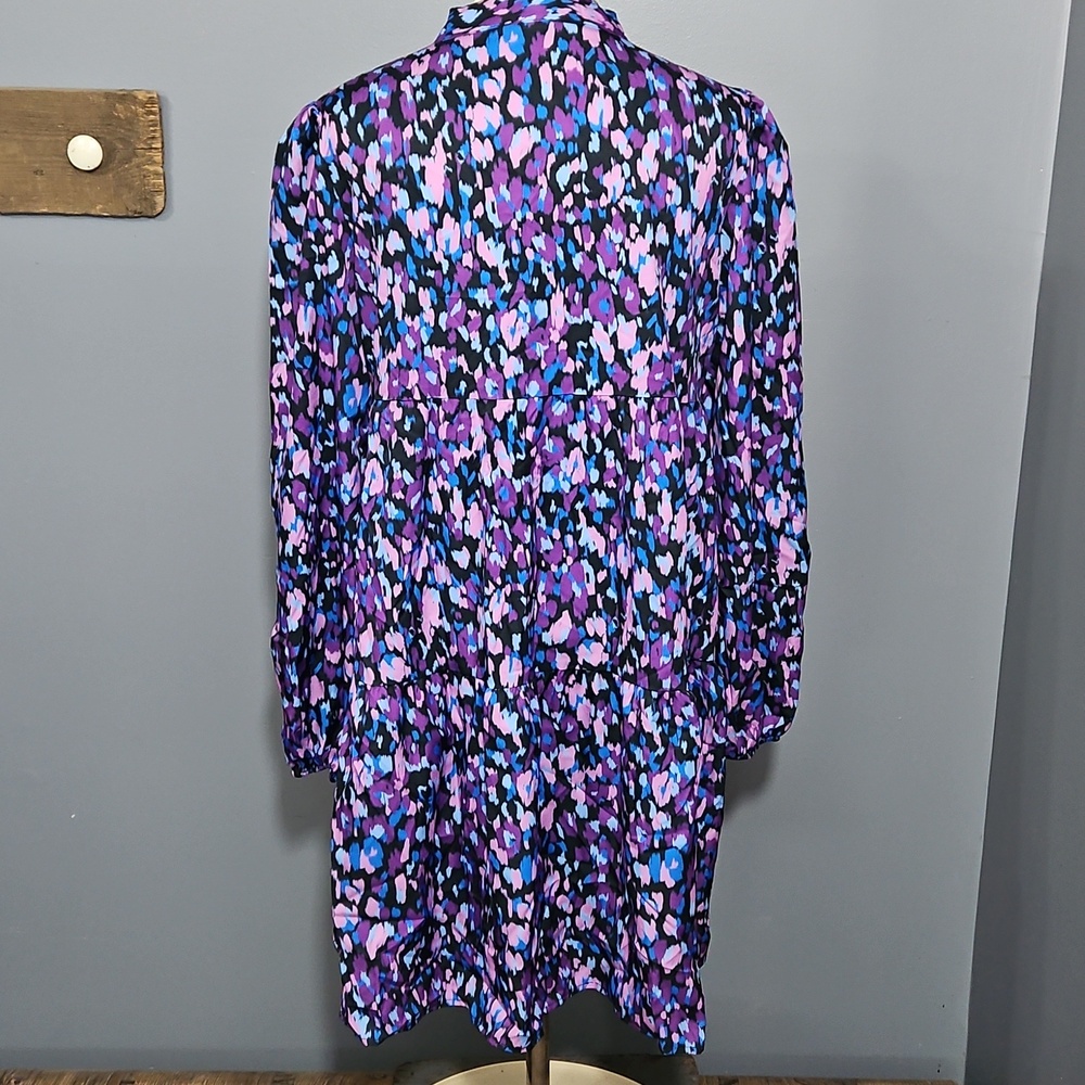 Shein, Fairy Grunge, Purple Floral, Tiered Dress, Long Sleeve, V-neck, Size-XL - Picture 4 of 13